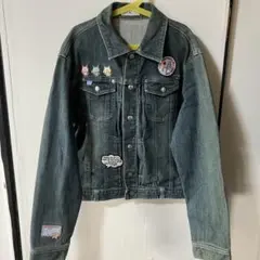 美品 平成レトロ エンジェルブルー 刺繍パッチ付きデニムジャケット
