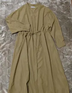 ブラウン　七分袖シャツワンピース　フリーサイズ