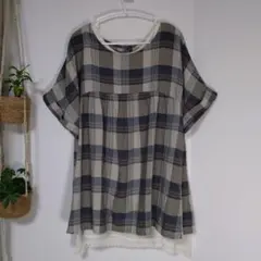 サンバレー　前後2WAY　半袖　チェック柄　ブラウス・タンクトップセット　Mのサムネイル