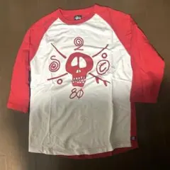 00s ステューシー ラグランスリーブ スカル ベースボール Tシャツ