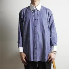 LANVIN ストライプ柄ワイシャツ カジュアル フォーマル 紺/BZ374のサムネイル