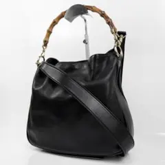 【美品】GUCCI バンブー 2way ショルダーバッグ レザー ブラックのサムネイル