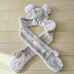 ディズニー　ファンキャップ　ミッキー　ベージュ　もこもこ