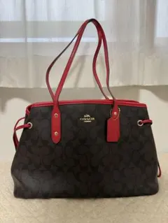 COACH シグネチャー トートバッグ ブラウン×レッド