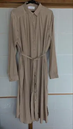 シアー 長袖シャツワンピース ベルト付き