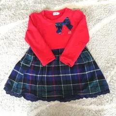 mikihouse ワンピース 100cm 赤・チェック柄