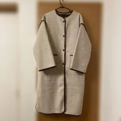 GRLロングコートライナー付きパイピングノーカラーコート