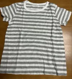 【120】無印良品　半袖Tシャツ　ボーダー　グレー　ホワイト