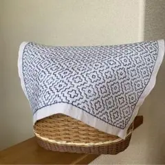 刺し子花ふきん 柿の花ブルー系
