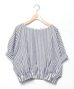 美品 SPICK&SPAN ストライプブラウス ゆったり ギャザー 半袖