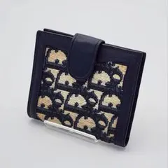 【Christian Dior】ディオール 二つ折り財布 トロッター柄 ネイビー