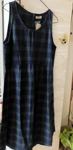 Samansa Mos2 ネイビー チェック　ノースリーブワンピース