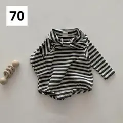 長袖 ロンパース 70 ボーダー リボン ベビー おしゃれ 韓国 子供服 春