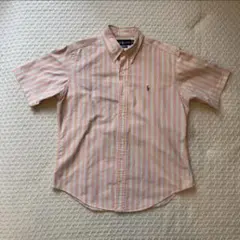 Ralph Lauren 半袖シャツ ストライプ オレンジ ポニー刺繍