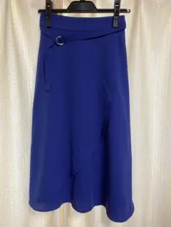フレアスカート ベルト付き 裏地あり　夏服　青　XS