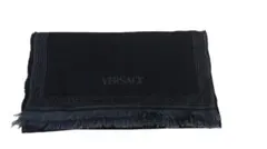 VERSACE 　ヴェルサーチ　ロゴ　マフラー フリンジ付き　ブラック　グレー