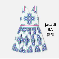 【新品】jacadi 青　フラワープリント　ワンピース　5Aのサムネイル