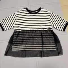 ボーダー チュール切り替え 半袖 Tシャツ