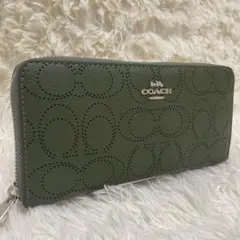 ■ COACH コーチ ダーク グリーン パフォレイテッド シグネチャー 長財布