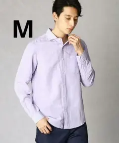 COMME CA MEN　テンセル×リネン　カッタウェイカラーシャツ　紫　M