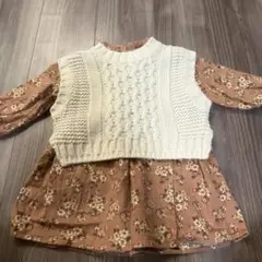 petit mainアイボリーセーター花柄ワンピースセット90cm