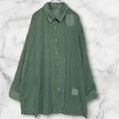 【新品タグ付き】ブリストーム 長袖シアーシャツ ストライプ グリーン Lのサムネイル