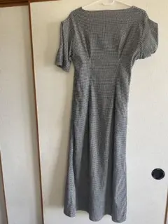 チェック柄 半袖ロングワンピース