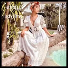 eimy istoire コットンレース ベルト ワンピース パフスリーブドレス