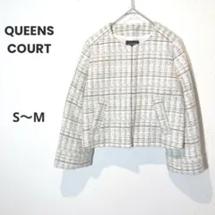 クイーンズコート ツイードノーカラージャケット1 アイボリー上品セレモリー S