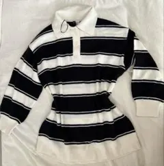 y2k 黒と白のストライプ 長袖セーター M