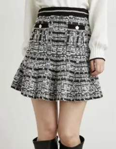 【LILY BROWN×MARY QUANT】ツイードニットスカート　BLK 黒