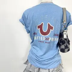 y2k❤️00s TRUE RELIGION ラインストーン ロゴ Tシャツのサムネイル