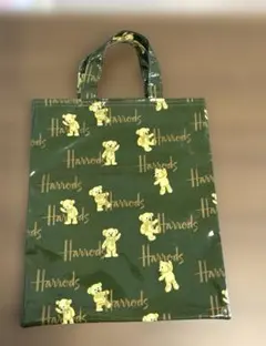 ☆美品Harrods テディベア柄マチ無し手さげバッグ