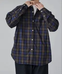 coen ブロードチェックレギュラーカラーシャツ XL