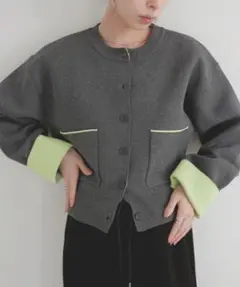 LIAN バイカラーニットカーディガン グレー