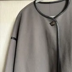 パイピング ノーカラー ロングコート グレーのサムネイル