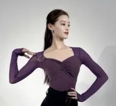 로즈 모티프 x 하트 넥 메쉬 레오타드 볼룸 댄스 와인 레드 M