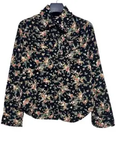 美品　PINK HOUSE ピンクハウス　フリル花柄シャツ　ブラック　サイズMのサムネイル