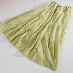 gu スカート ティアードマキシスカート しわ加工 黄緑色 M レディース 春夏