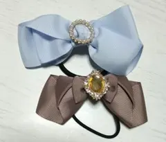 G383-ハンドメイド キッズヘアゴム リボン ステッチ入りブルー - メルカリ