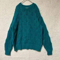 MEDIUM ターコイズ 透かし編みニット M 長袖　42 セーター　ゆったり