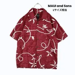 MAUI and Sons 開襟　シャツ　アロハ　赤　かりゆし　トップス　Lのサムネイル