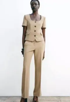 ベージュ ショートスリーブ パンツセットアップ　ZARA