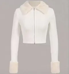 ホワイトファー付きニットジャケット