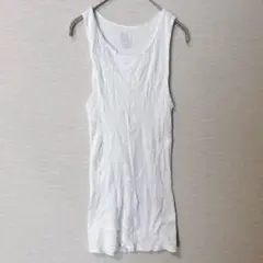 海外古着✨ リブ編み タンクトップ 【M】 白 ホワイト ロング丈 ユーズド