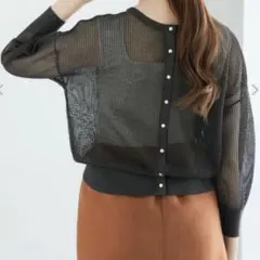 Te chichi ／前後2WA／メッシュニットカーディガン／チャコールグレーF