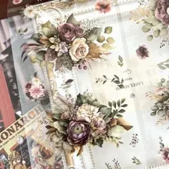 大振り7.5cm幅 アンティーク・フラワー 海外マステ 103cm くすみカラー