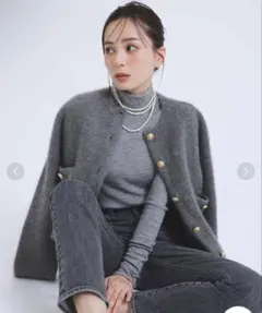 anuans ラクーンブレンドノーカラーニットジャケット