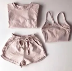 Tシャツ、キャミ、短パン3点set ピンク90cm