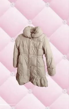 パステル ピンク ビジュー付き ダウンジャケット フリル裾
